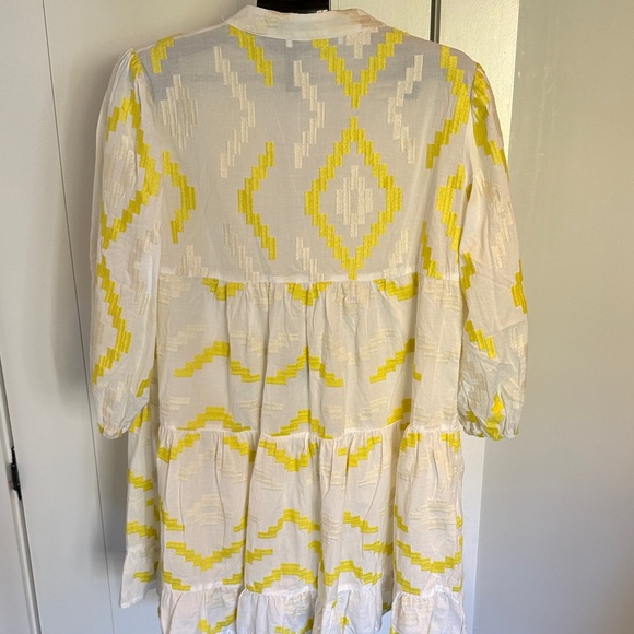 Greek Archaic Kori White and Yellow Patterned Dress Size L - Picture 3 of 3